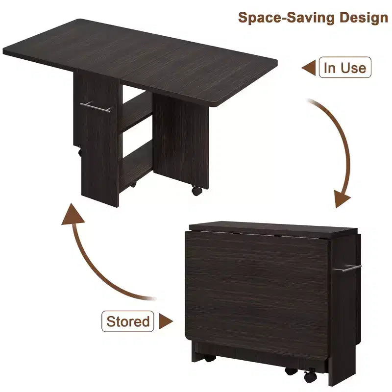 Folding Dining Table for Kitchen, Space Saving Dining Table with Storage Shelf, Expandable Kitchen Drop Leaf Table for Small Space