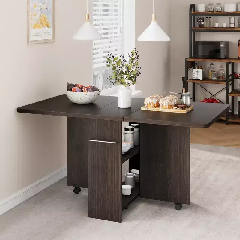 Folding Dining Table for Kitchen, Space Saving Dining Table with Storage Shelf, Expandable Kitchen Drop Leaf Table for Small Space