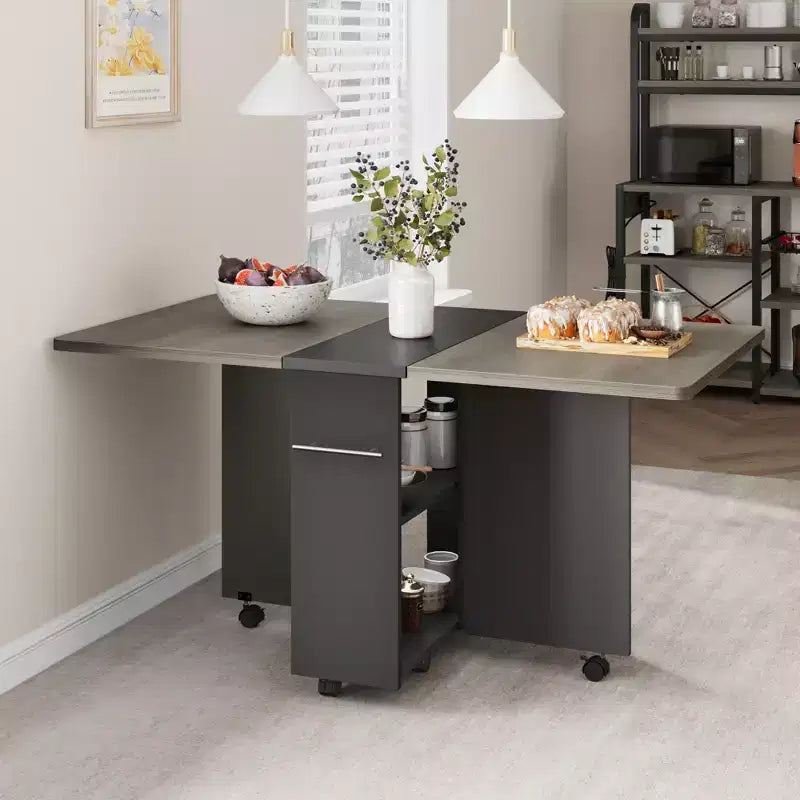 Folding Dining Table for Kitchen, Space Saving Dining Table with Storage Shelf, Expandable Kitchen Drop Leaf Table for Small Space