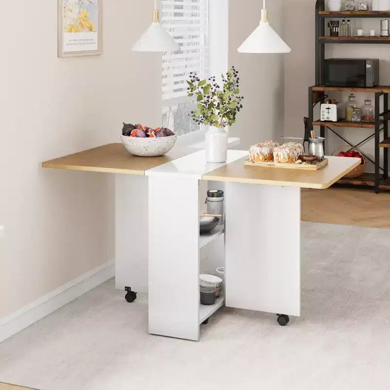 Folding Dining Table for Kitchen, Space Saving Dining Table with Storage Shelf, Expandable Kitchen Drop Leaf Table for Small Space