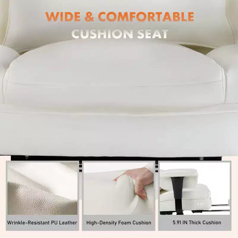 MAYEERTY Executive Chair Ergonomic High Back Footrest Lumbar Support PU Leather White