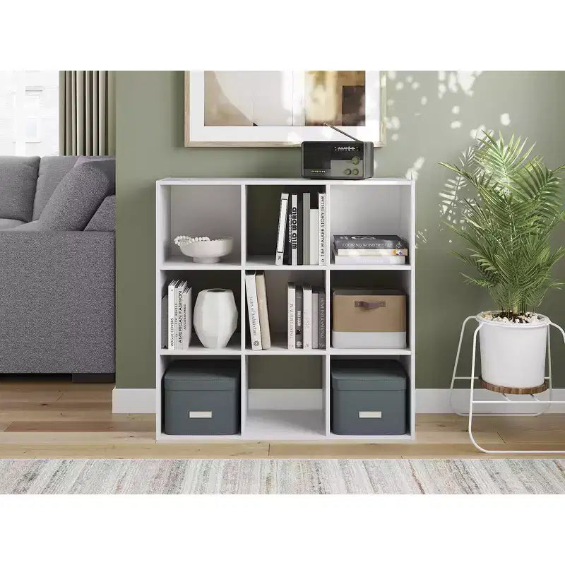 Signature Design by Ashley 9 Cube Storage Organizer - Versatile Open Bookcase and Display Unit for Modern Home Organization