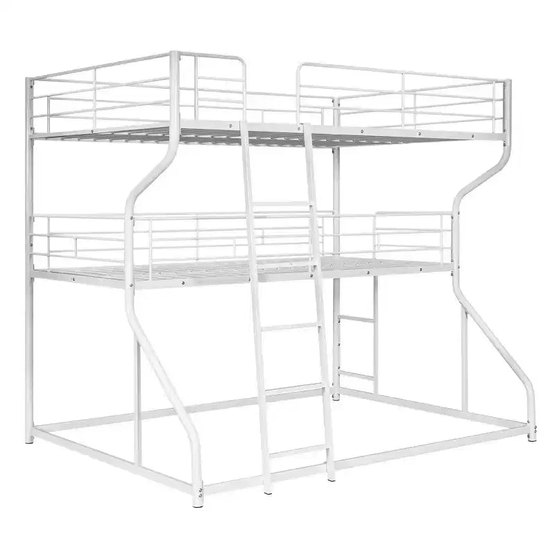 Okak Full over Twin over Queen Size Triple Bunk Bed, Heavy Duty Kids Bunk Beds with 2 Ladders, Bed Frames for Bedroom, Domitory