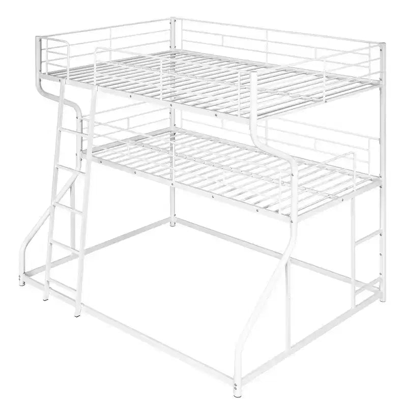 Okak Full over Twin over Queen Size Triple Bunk Bed, Heavy Duty Kids Bunk Beds with 2 Ladders, Bed Frames for Bedroom, Domitory