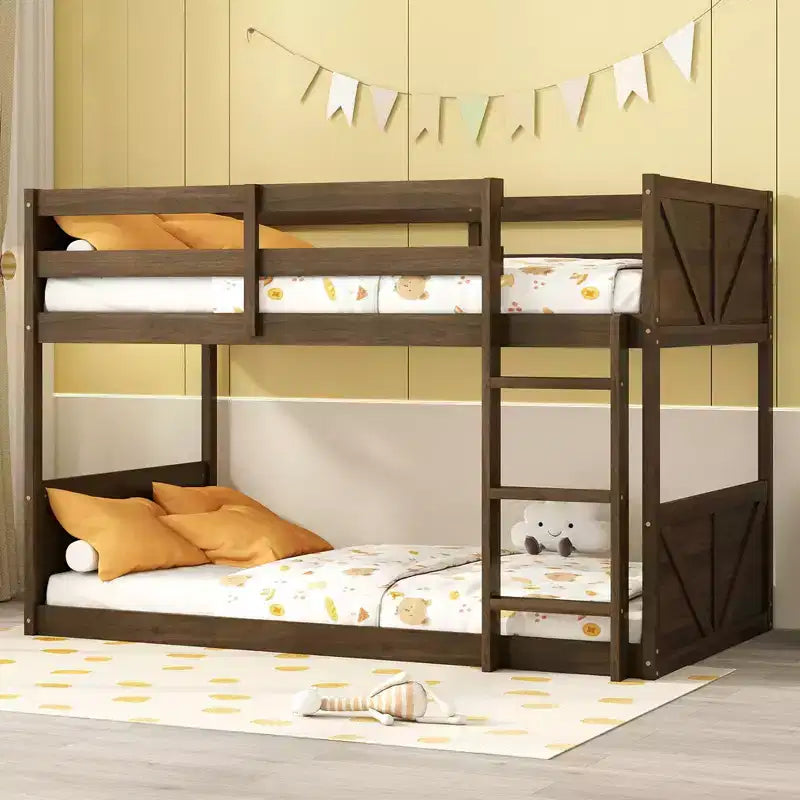 Okak Full over Twin over Queen Size Triple Bunk Bed, Heavy Duty Kids Bunk Beds with 2 Ladders, Bed Frames for Bedroom, Domitory