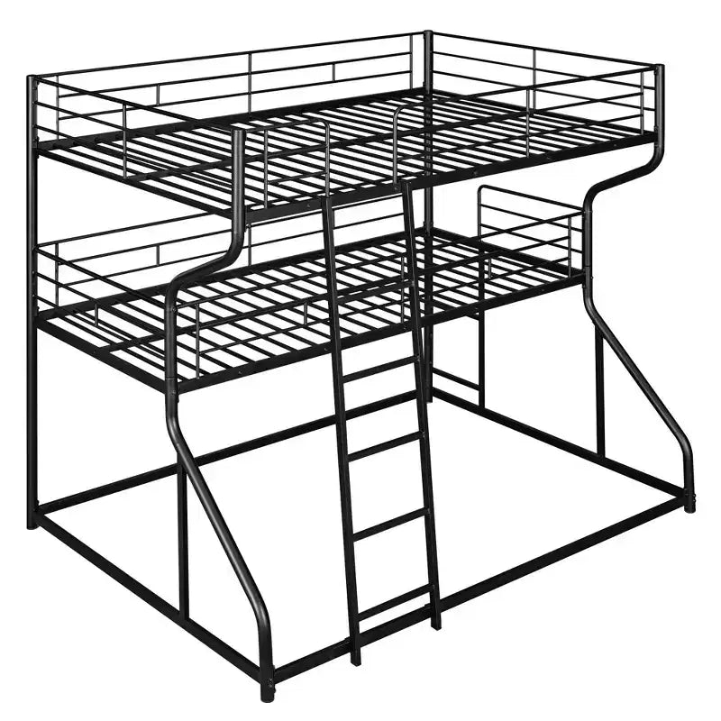 Okak Full over Twin over Queen Size Triple Bunk Bed, Heavy Duty Kids Bunk Beds with 2 Ladders, Bed Frames for Bedroom, Domitory