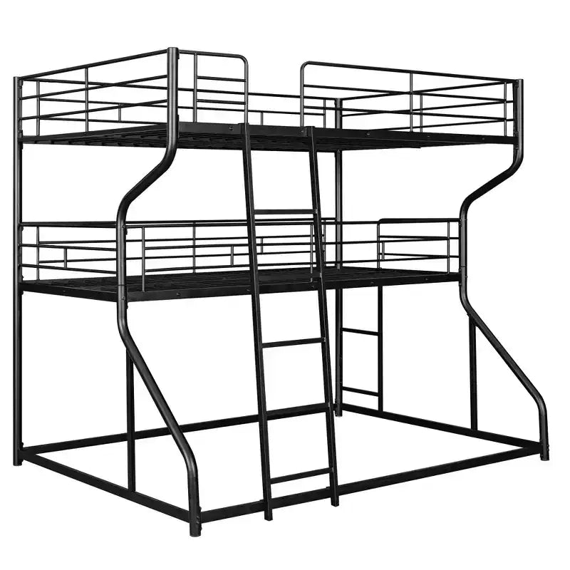 Okak Full over Twin over Queen Size Triple Bunk Bed, Heavy Duty Kids Bunk Beds with 2 Ladders, Bed Frames for Bedroom, Domitory