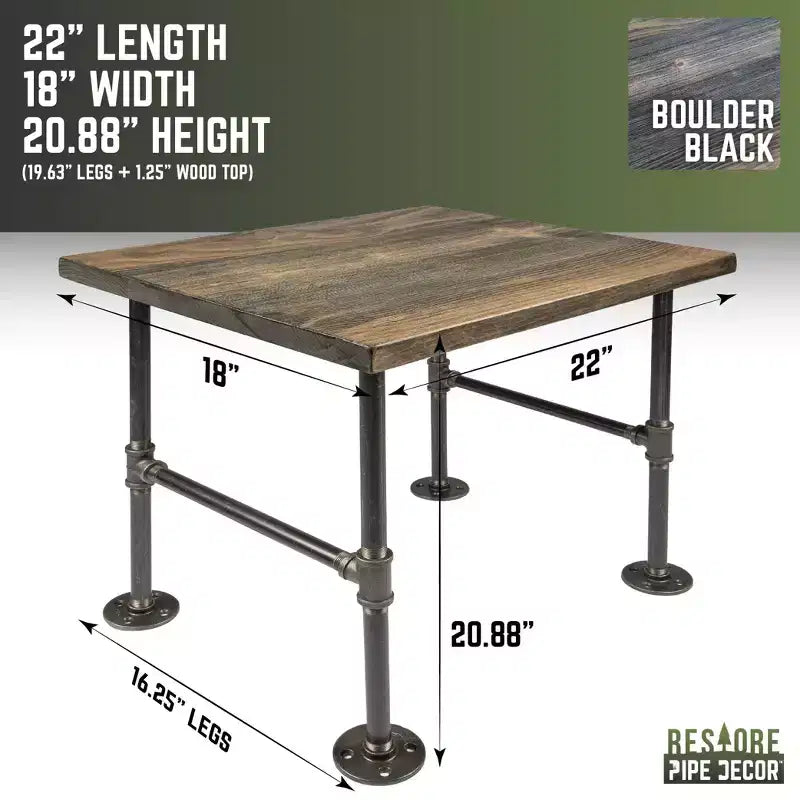 RESTORE Boulder Black Solid Wood End Table by Pipe Decor