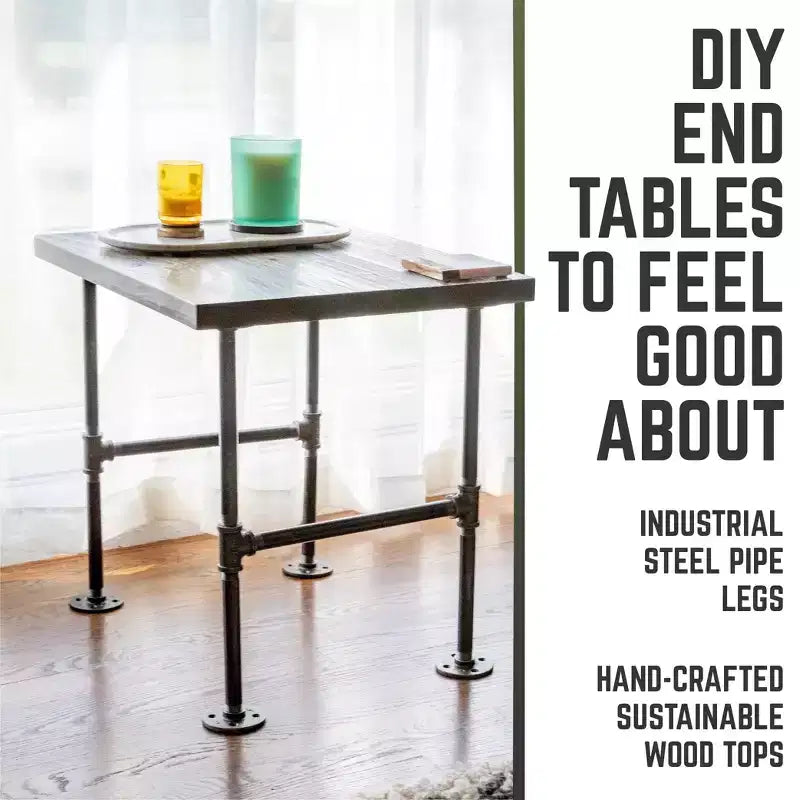 RESTORE Boulder Black Solid Wood End Table by Pipe Decor