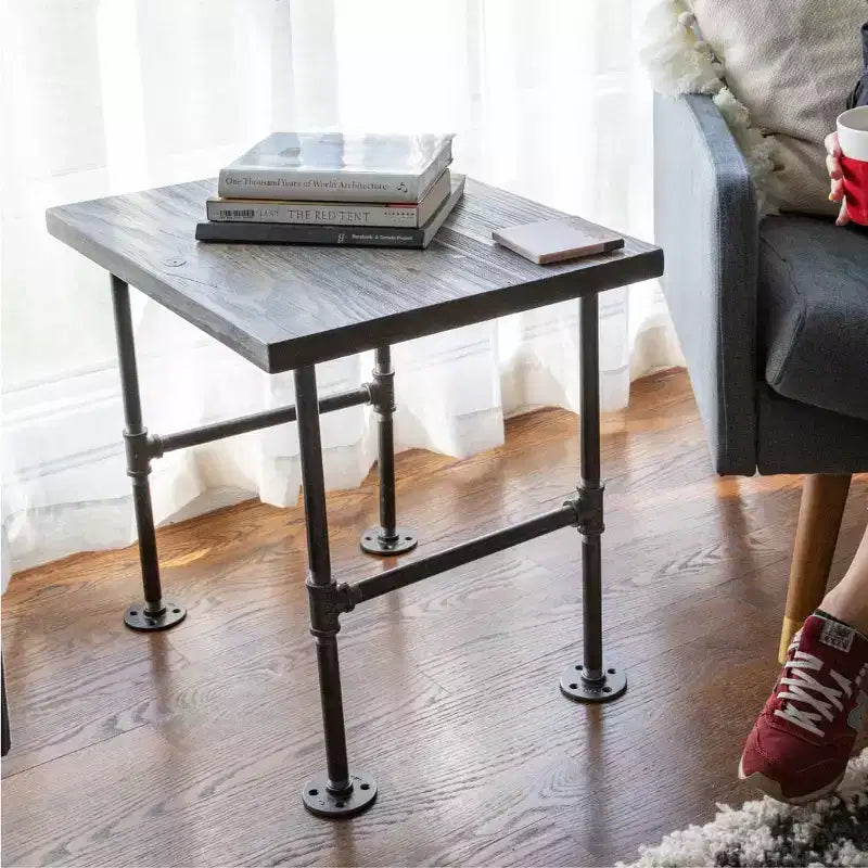 RESTORE Boulder Black Solid Wood End Table by Pipe Decor