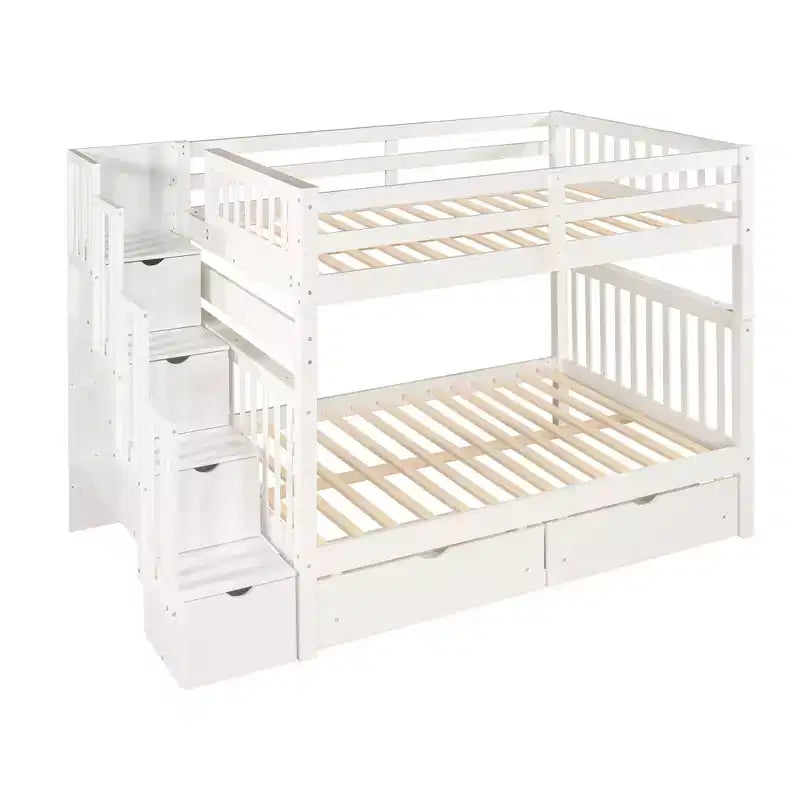 Stairway Full over Full Bunk Bed for Kids, Full Size Bunk Bed Frame with 6 Storage Drawer and Guard Rail for Bedroom Dorm