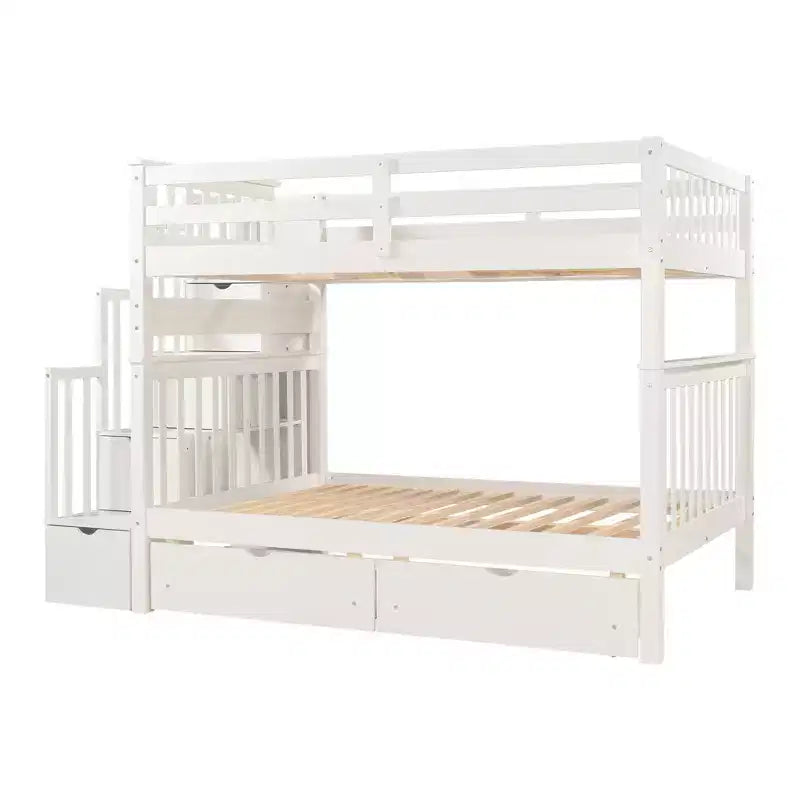 Stairway Full over Full Bunk Bed for Kids, Full Size Bunk Bed Frame with 6 Storage Drawer and Guard Rail for Bedroom Dorm