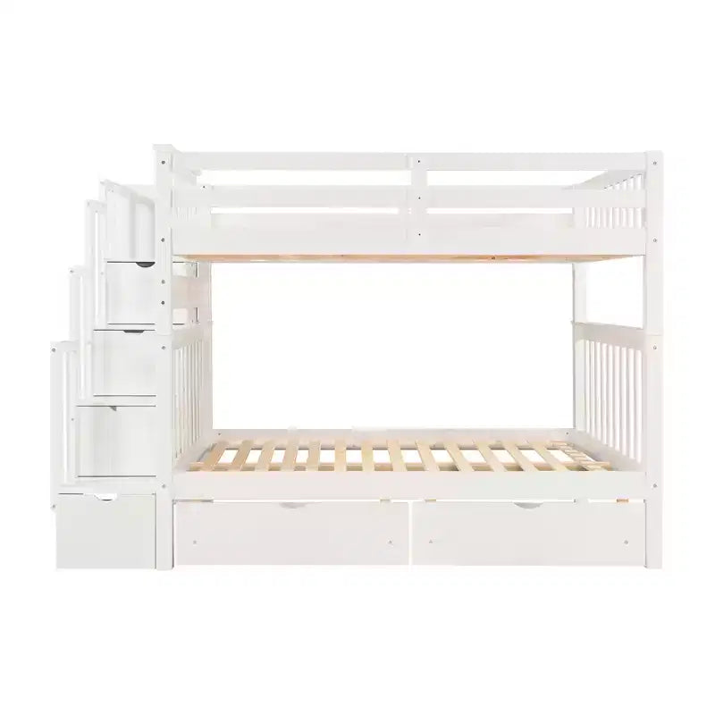 Stairway Full over Full Bunk Bed for Kids, Full Size Bunk Bed Frame with 6 Storage Drawer and Guard Rail for Bedroom Dorm