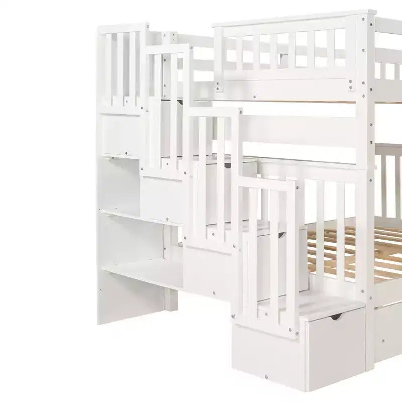 Stairway Full over Full Bunk Bed for Kids, Full Size Bunk Bed Frame with 6 Storage Drawer and Guard Rail for Bedroom Dorm