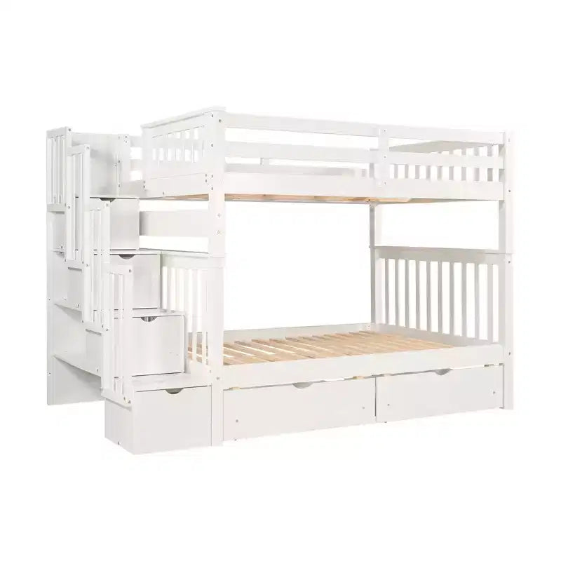 Stairway Full over Full Bunk Bed for Kids, Full Size Bunk Bed Frame with 6 Storage Drawer and Guard Rail for Bedroom Dorm