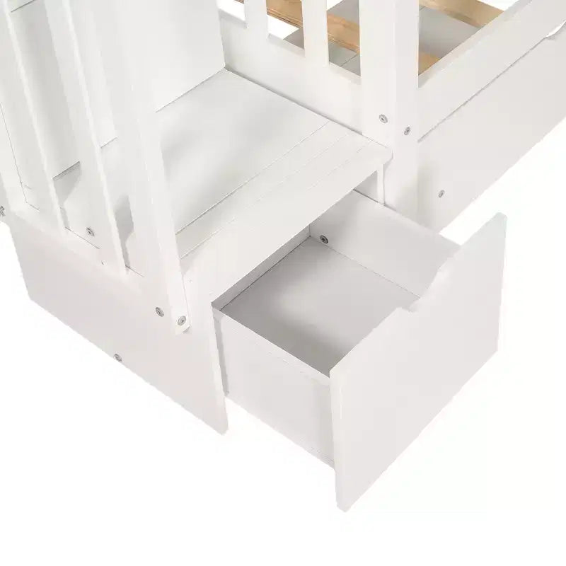 Stairway Full over Full Bunk Bed for Kids, Full Size Bunk Bed Frame with 6 Storage Drawer and Guard Rail for Bedroom Dorm