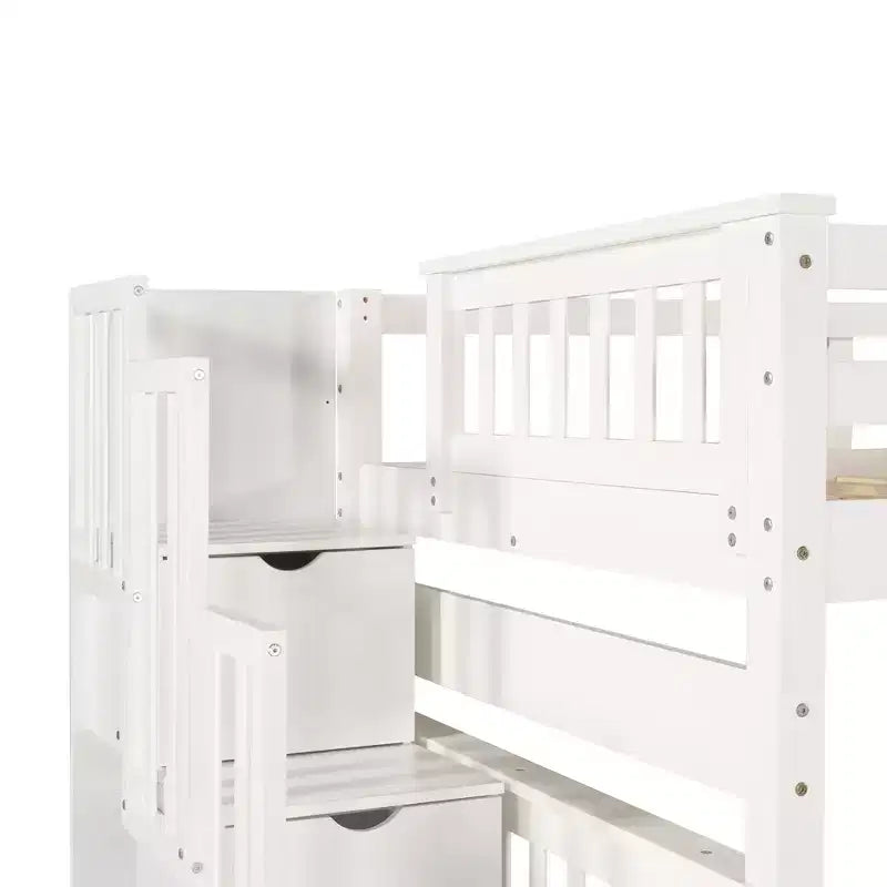 Stairway Full over Full Bunk Bed for Kids, Full Size Bunk Bed Frame with 6 Storage Drawer and Guard Rail for Bedroom Dorm
