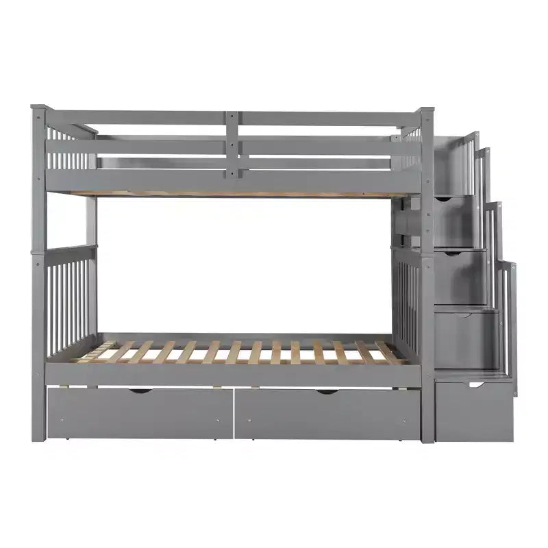 Stairway Full over Full Bunk Bed for Kids, Full Size Bunk Bed Frame with 6 Storage Drawer and Guard Rail for Bedroom Dorm
