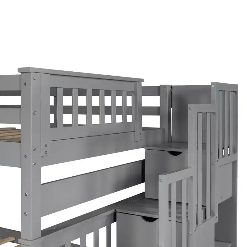 Stairway Full over Full Bunk Bed for Kids, Full Size Bunk Bed Frame with 6 Storage Drawer and Guard Rail for Bedroom Dorm
