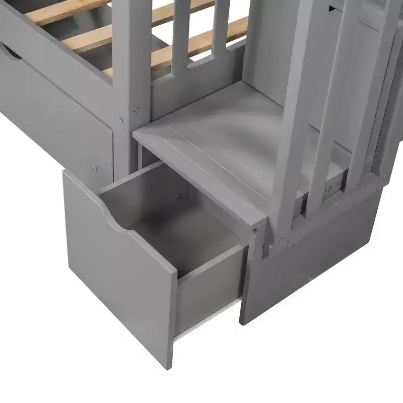 Stairway Full over Full Bunk Bed for Kids, Full Size Bunk Bed Frame with 6 Storage Drawer and Guard Rail for Bedroom Dorm