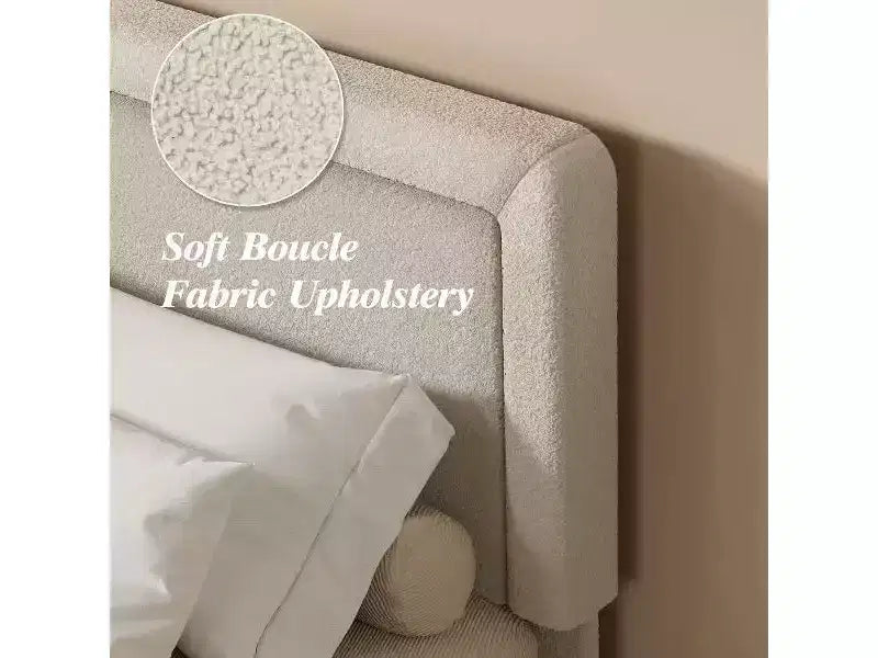 Dyonery Queen-size bed frame, modern Cream bed frame with adjustable headboard, rounded soft corners, no spring mattress required, easy assembly.