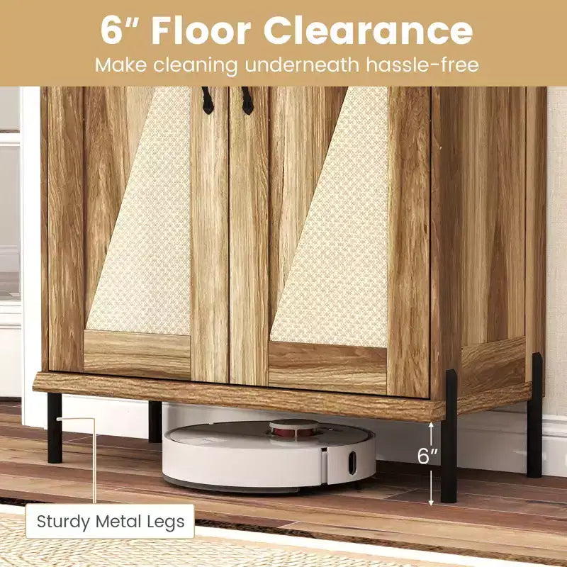 Costway 5-Tier Farmhouse Shoe Cabinet with Woven Rattan Doors, Removable Shelves for Closet