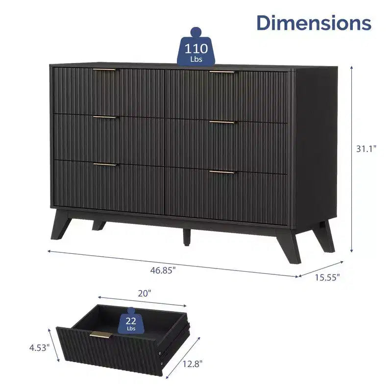 Karl Home 47In. Double Row 6 Drawer Grid Chest Dresser