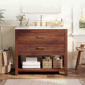 36 Farmhouse Bathroom Vanity with Sink Freestanding Walnut Vanity Cabinet with 2 Drawers, Open Shelf & Handles, Easy Assembly