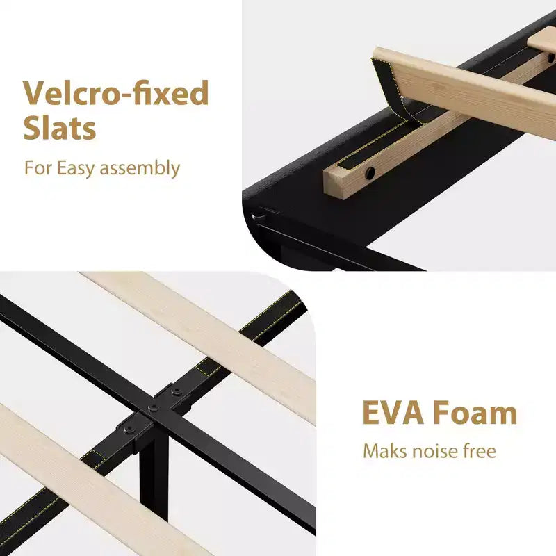 Twin Upholstered Velvet Platform Bed Frame with Adjustable Headboard, Sturdy Metal Support, Noise-Free, No Box Spring Needed