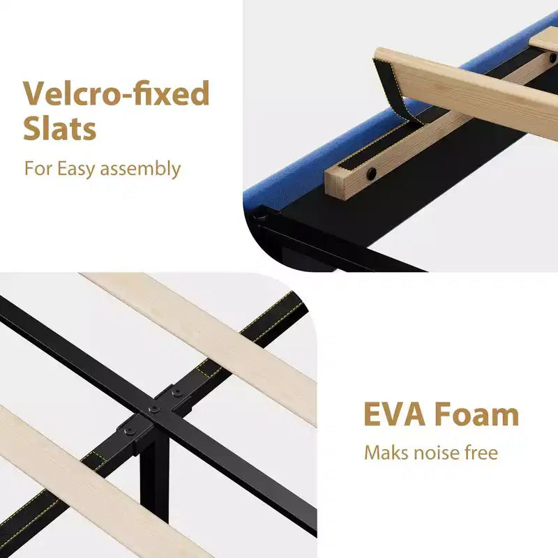 Twin Upholstered Velvet Platform Bed Frame with Adjustable Headboard, Sturdy Metal Support, Noise-Free, No Box Spring Needed