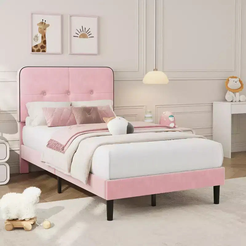 Twin Upholstered Velvet Platform Bed Frame with Adjustable Headboard, Sturdy Metal Support, Noise-Free, No Box Spring Needed