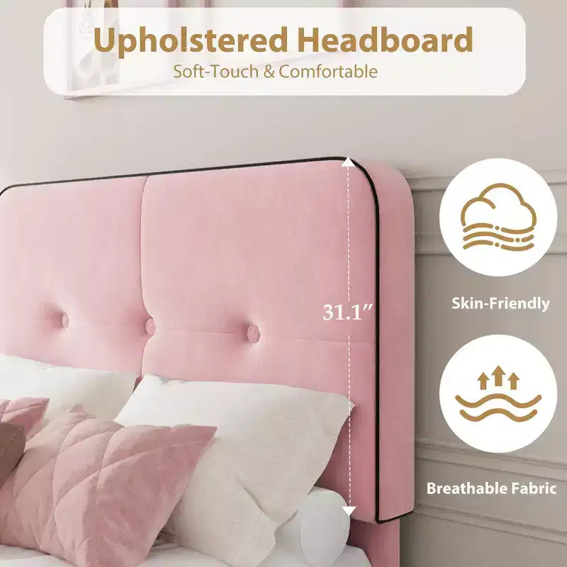 Twin Upholstered Velvet Platform Bed Frame with Adjustable Headboard, Sturdy Metal Support, Noise-Free, No Box Spring Needed