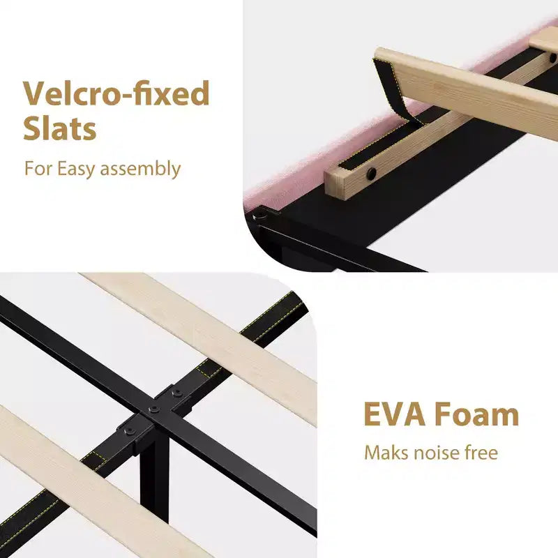 Twin Upholstered Velvet Platform Bed Frame with Adjustable Headboard, Sturdy Metal Support, Noise-Free, No Box Spring Needed