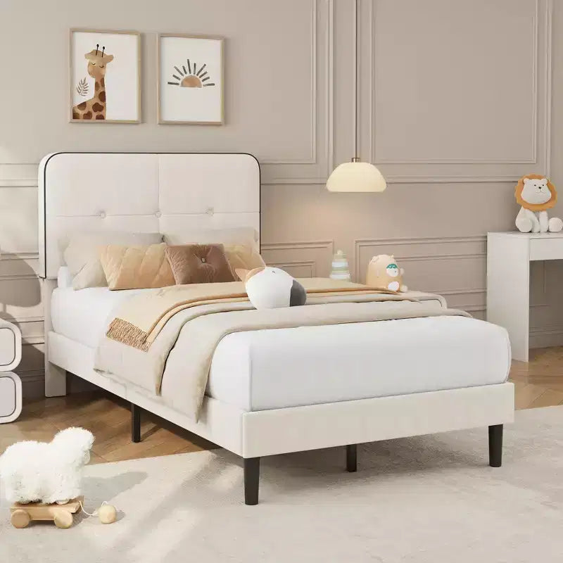 Twin Upholstered Velvet Platform Bed Frame with Adjustable Headboard, Sturdy Metal Support, Noise-Free, No Box Spring Needed
