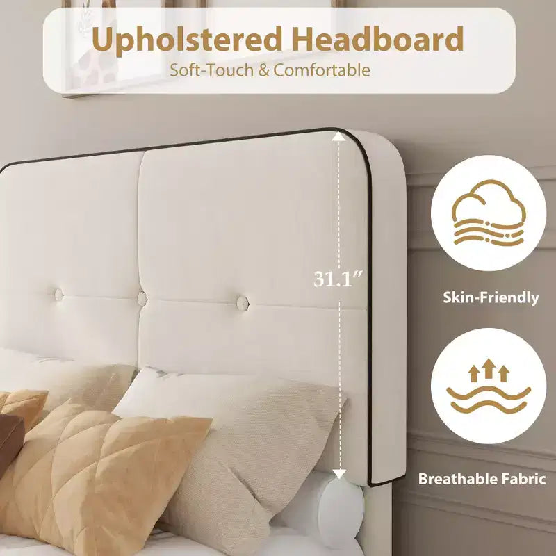Twin Upholstered Velvet Platform Bed Frame with Adjustable Headboard, Sturdy Metal Support, Noise-Free, No Box Spring Needed