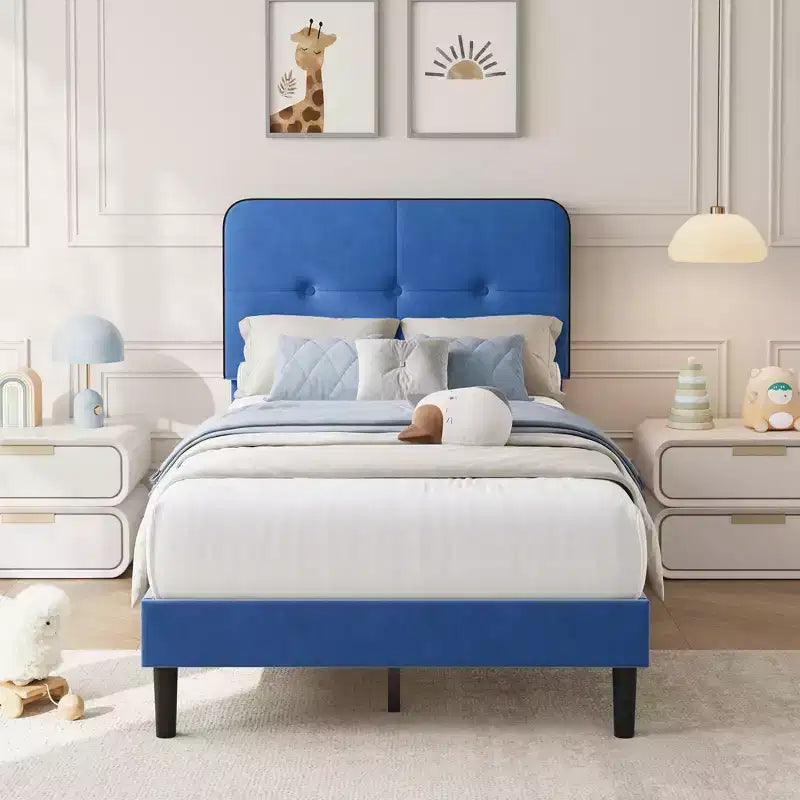 Twin Upholstered Velvet Platform Bed Frame with Adjustable Headboard, Sturdy Metal Support, Noise-Free, No Box Spring Needed