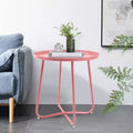 AEELLEEA Modern Round Outdoor Side Table Small Metal Coffee & Snack Table for Living Room, Bedroom, Patio, Yard, Porch, Balcony (Pink)