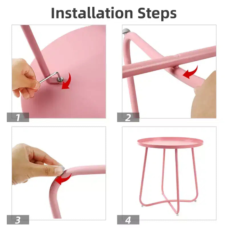 AEELLEEA Modern Round Outdoor Side Table Small Metal Coffee & Snack Table for Living Room, Bedroom, Patio, Yard, Porch, Balcony (Pink)