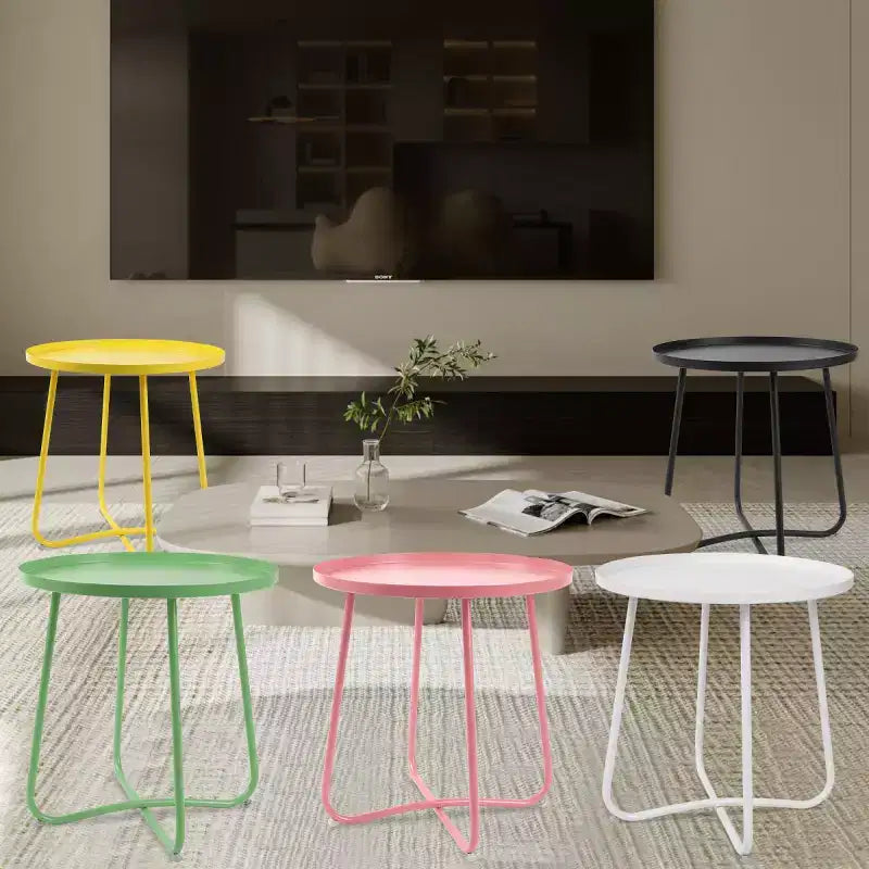 AEELLEEA Modern Round Outdoor Side Table Small Metal Coffee & Snack Table for Living Room, Bedroom, Patio, Yard, Porch, Balcony (Pink)