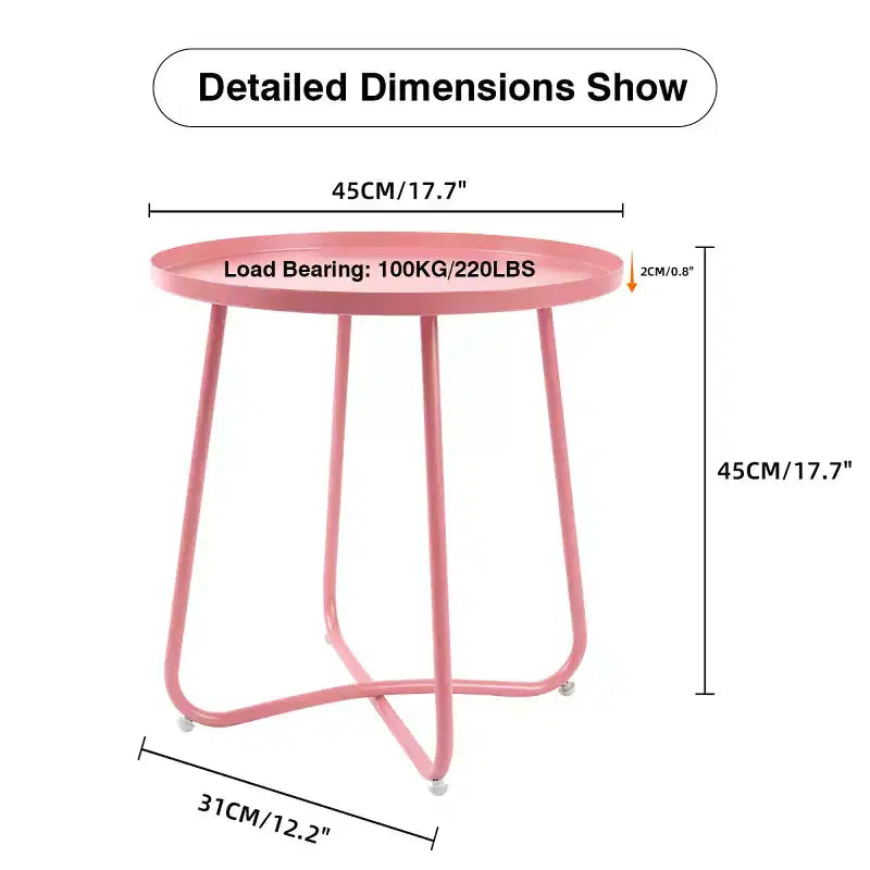 AEELLEEA Modern Round Outdoor Side Table Small Metal Coffee & Snack Table for Living Room, Bedroom, Patio, Yard, Porch, Balcony (Pink)