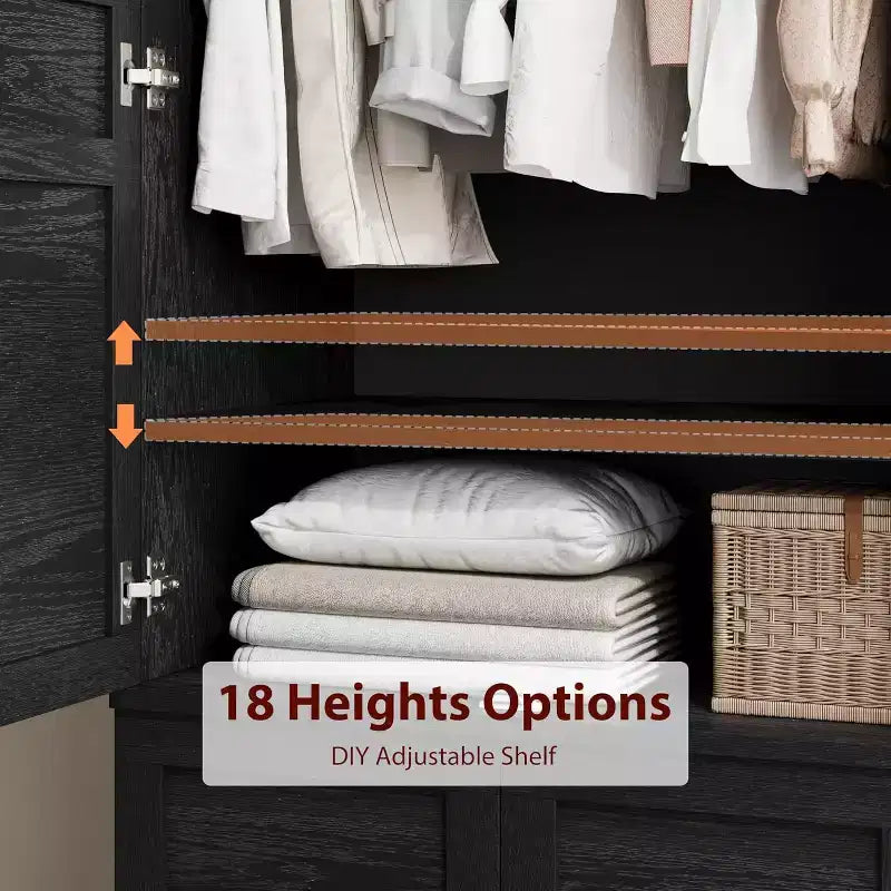 72 Inch Armoire Wardrobe Closet with 4 Doors, Wooden Bedroom Wardrobe with Hanging Rod And Adjustable Shelf, Clothing Storage Cabinet