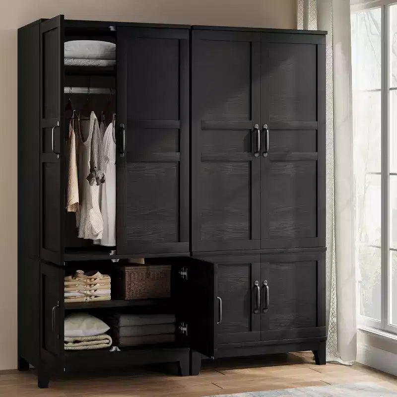 72 Inch Armoire Wardrobe Closet with 4 Doors, Wooden Bedroom Wardrobe with Hanging Rod And Adjustable Shelf, Clothing Storage Cabinet