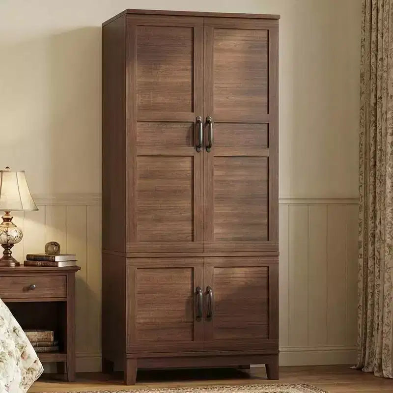 72 Inch Armoire Wardrobe Closet with 4 Doors, Wooden Bedroom Wardrobe with Hanging Rod And Adjustable Shelf, Clothing Storage Cabinet