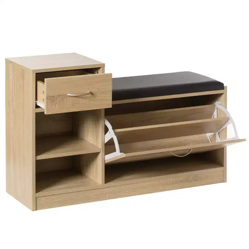 Basicwise Wooden Entryway Shoe Storage Bench with Cushion