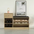 Basicwise Wooden Entryway Shoe Storage Bench with Cushion