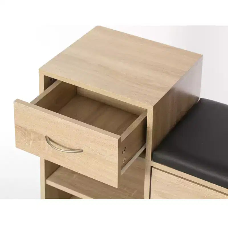 Basicwise Wooden Entryway Shoe Storage Bench with Cushion