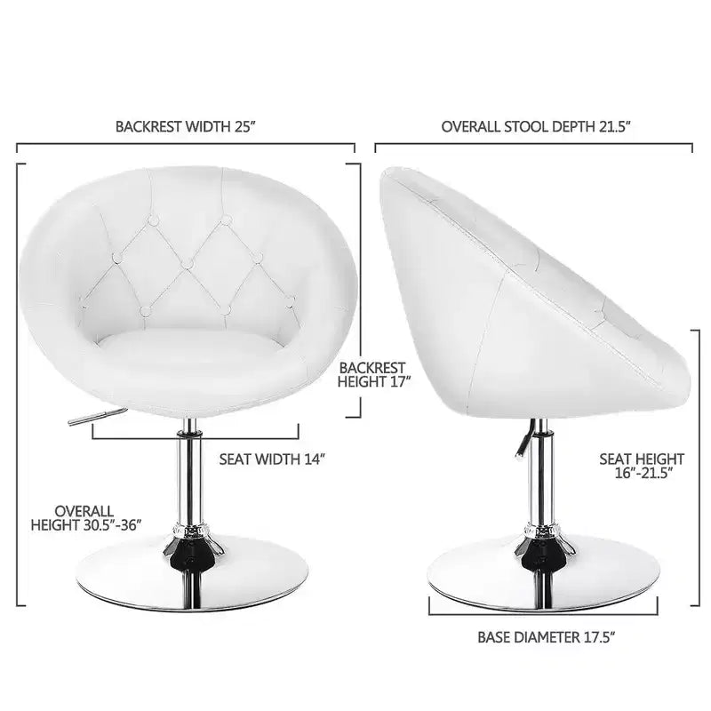 Costway 1PC Adjustable Modern Swivel Round Tufted Back Accent Chair PU Leather