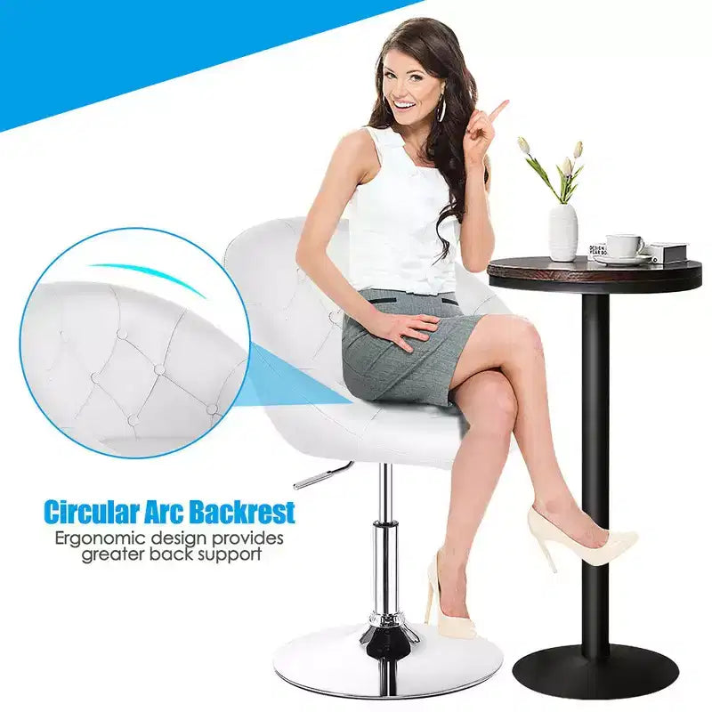 Costway 1PC Adjustable Modern Swivel Round Tufted Back Accent Chair PU Leather