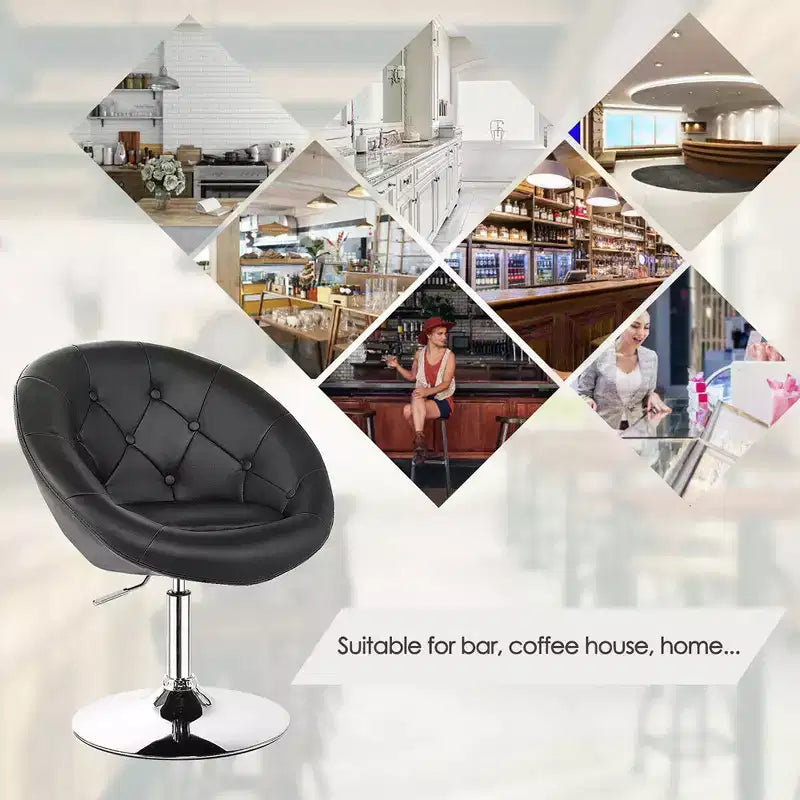 Costway 1PC Adjustable Modern Swivel Round Tufted Back Accent Chair PU Leather