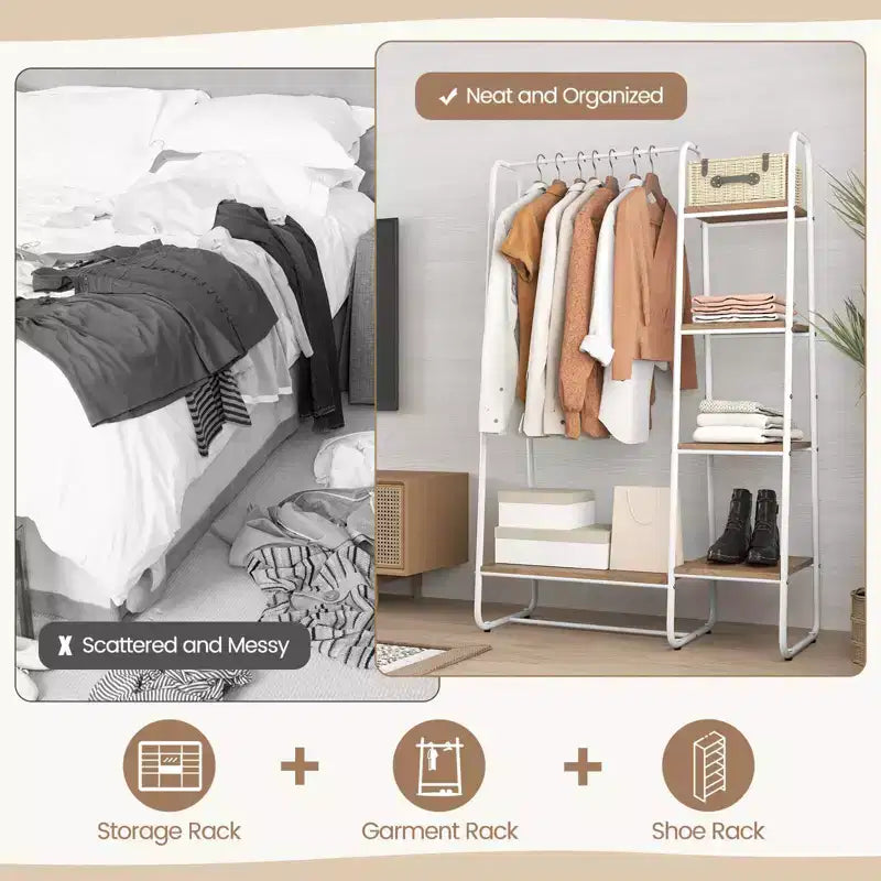 Costway Clothes Garment Rack Free Standing Storage Tower w/Metal Frame White